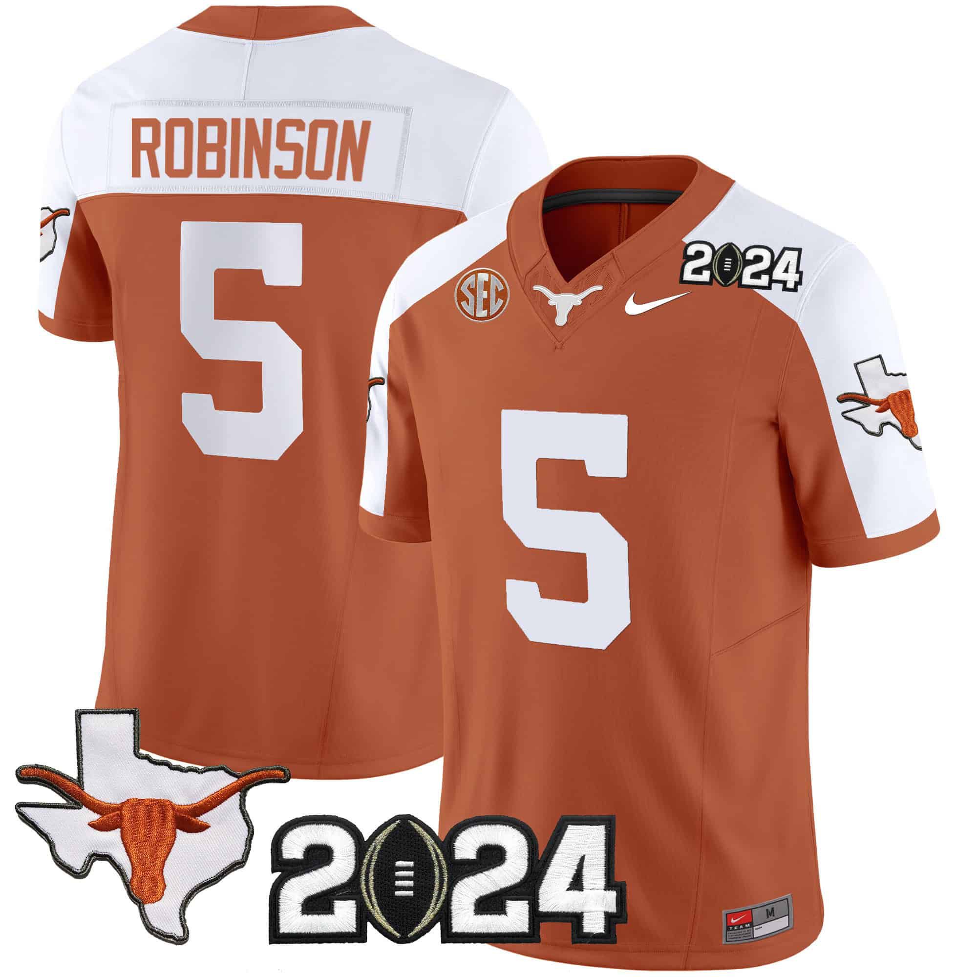 Men Texas Longhorns #5 Robinson Orange 2024 Nike Vapor Limited NCAA Jersey